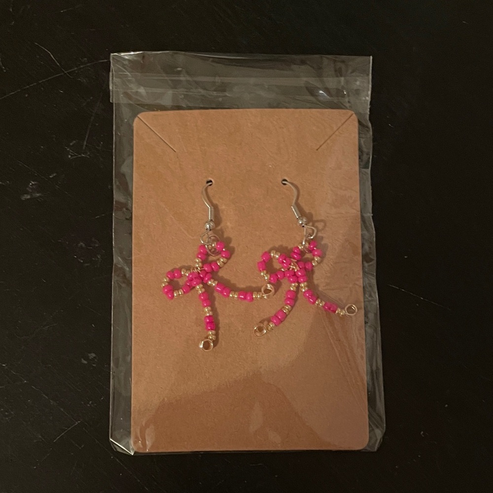 Chic Pink Beaded Bow Earrings